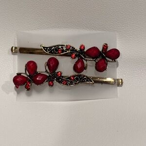 Vintage Fancy Floral Red and Gold Hair Pin Hair Accessories